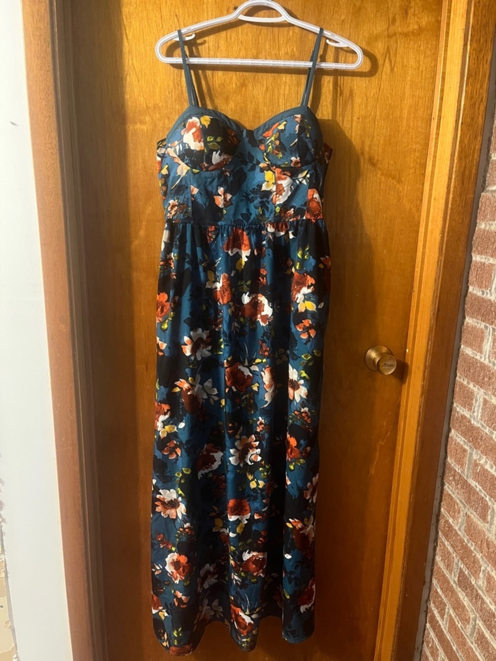 Woman’s BOG Collection Floral Maxi Dress in Teal - Sleeveless Spaghetti Strap LG